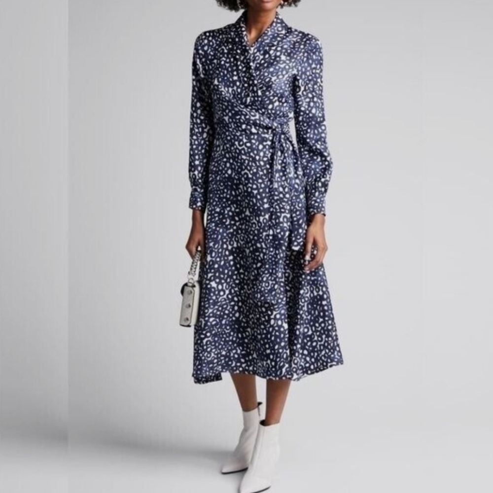 Max Mara Silk Wrapped Navy Dress Sz 10 Made In Italy